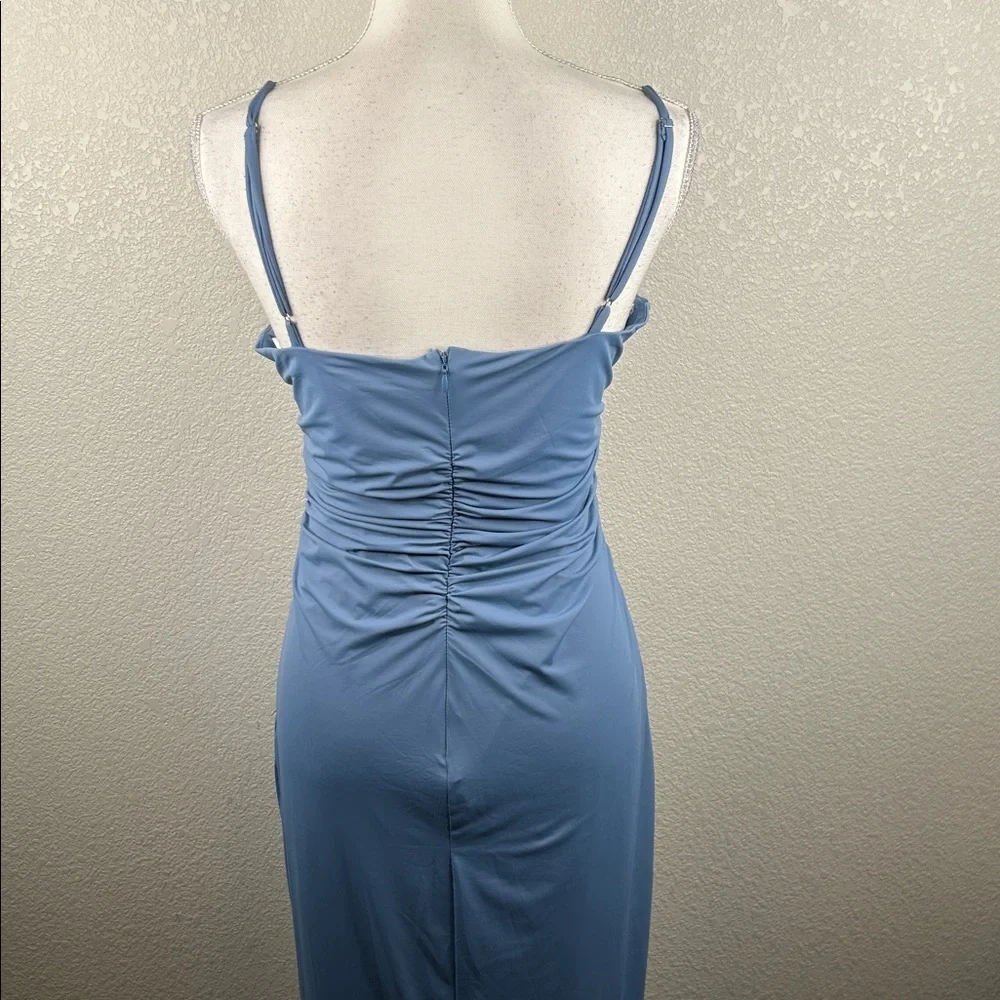 Lulus Mesmerizing‎ Reputation Slate Blue Twist-Front Bodycon Midi Dress Size XL